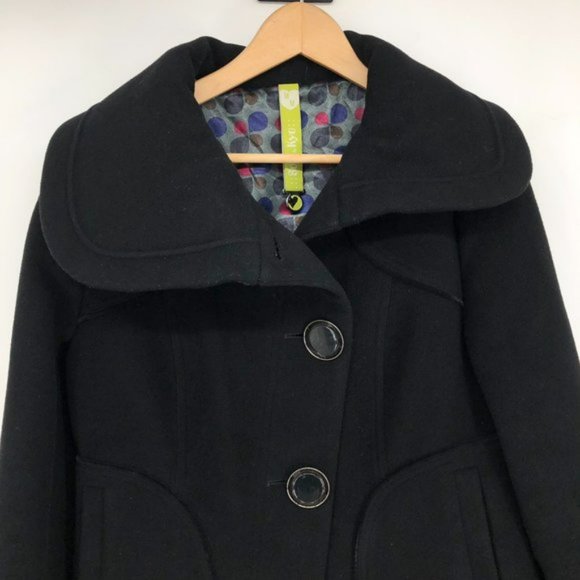 Soia and Kyo Black Wool blend Asymmetrical Buttoned Pea Coat womens Medium - Picture 6 of 15